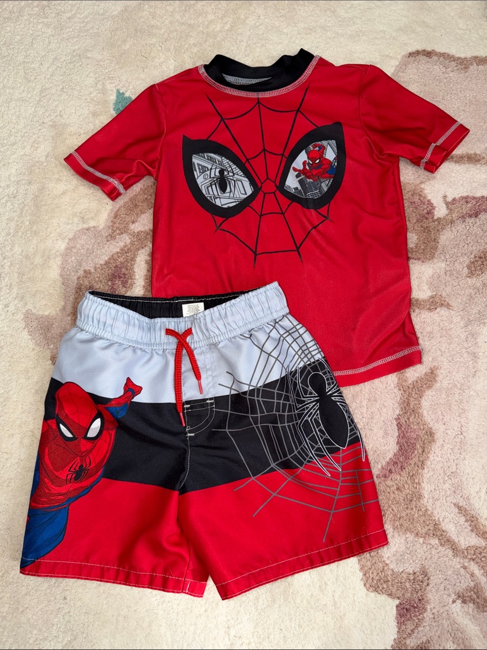 Marvel Spider-Man Red and Gray Kids Swim Set - Rash Guard & Board Shorts
